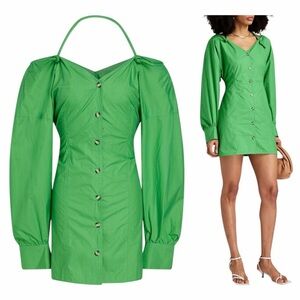 NANUSHKA Green Alyssa Cold-Shoulder Cotton-Poplin Mini Dress. Size XS.